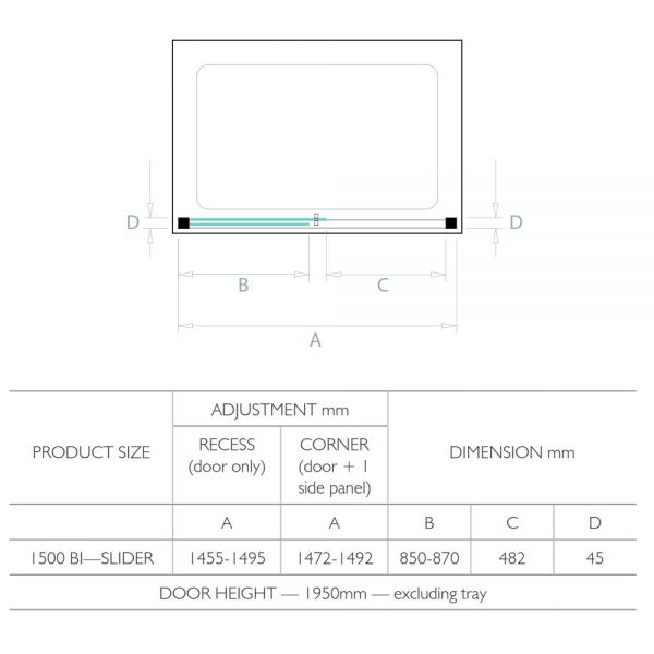 Kudos Original6 1500 Straight Sliding Shower Door KUDOS603030