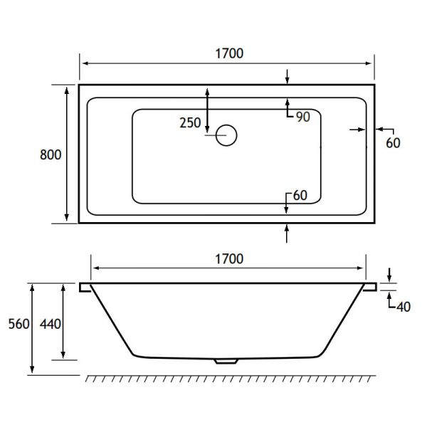 Eastbrook Portland 1700 x 800 Double Ended Bath #2