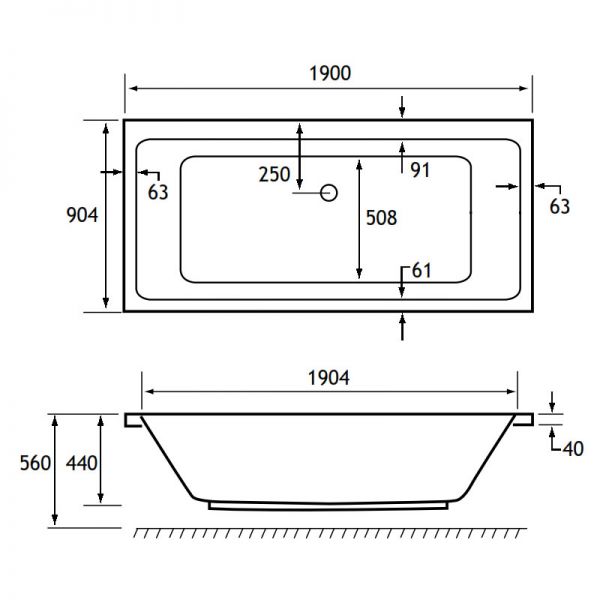 Eastbrook Beauforte Reinforced Portland 1900 x 900 Double Ended Bath #2