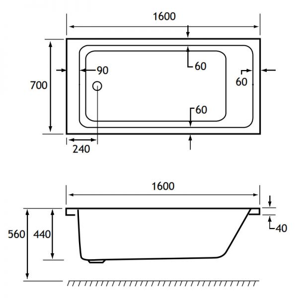 Eastbrook Portland 1600 x 700 Single Ended Bath #2