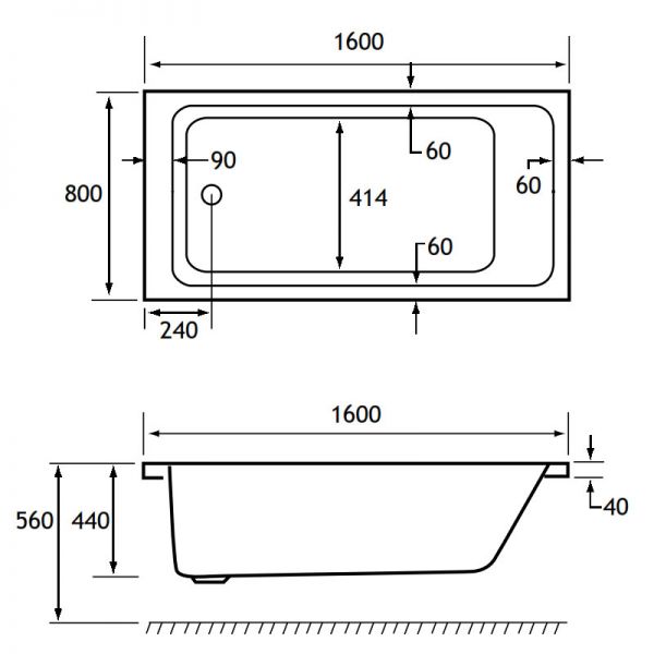 Eastbrook Portland 1600 x 800 Single Ended Bath #2