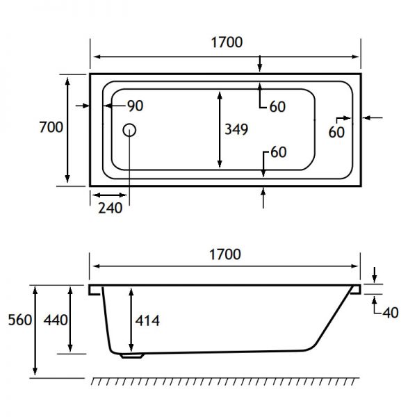 Eastbrook Beauforte Reinforced Portland 1700 x 700 Single Ended Bath #2