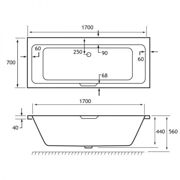 Eastbrook Portland 1700 x 700 Single Ended Bath - 42.0016