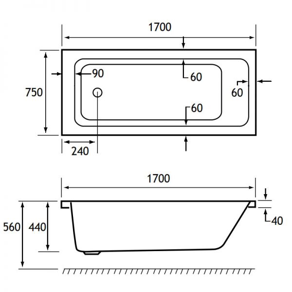 Eastbrook Portland 1700 x 750 Single Ended Bath #2