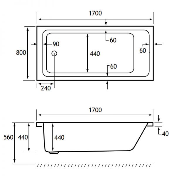 Eastbrook Portland 1700 x 800 Single Ended Bath #2