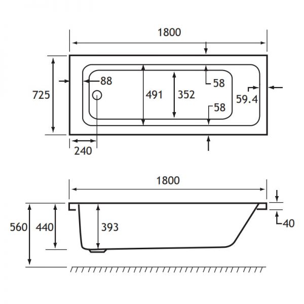 Eastbrook Portland 1800 x 725 Single Ended Bath #2