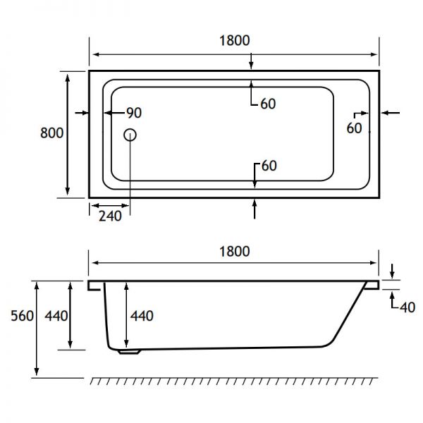 Eastbrook Beauforte Reinforced Portland 1800 x 800 Single Ended Bath #2