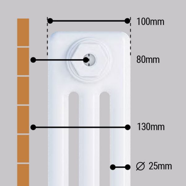Eastbrook Rivassa 1800 x 383 Gloss White 3 Column Vertical Radiator #5