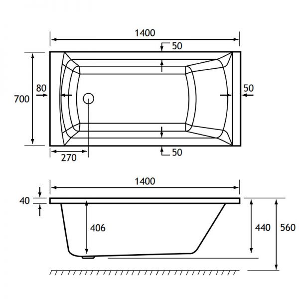 Eastbrook Rockall 1400 x 700 Single Ended Bath #2