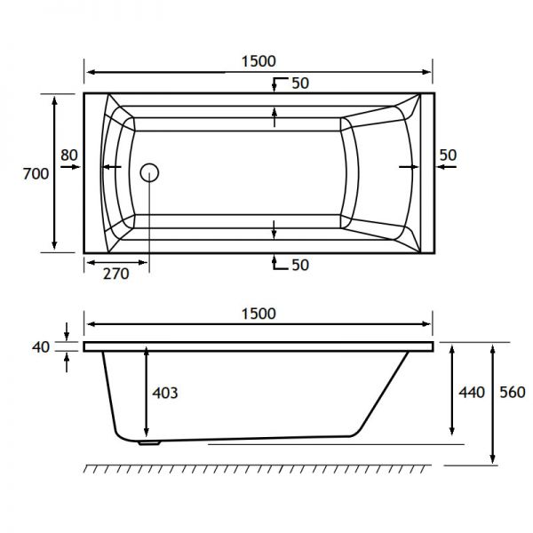 Eastbrook Rockall 1500 x 700 Single Ended Bath #2