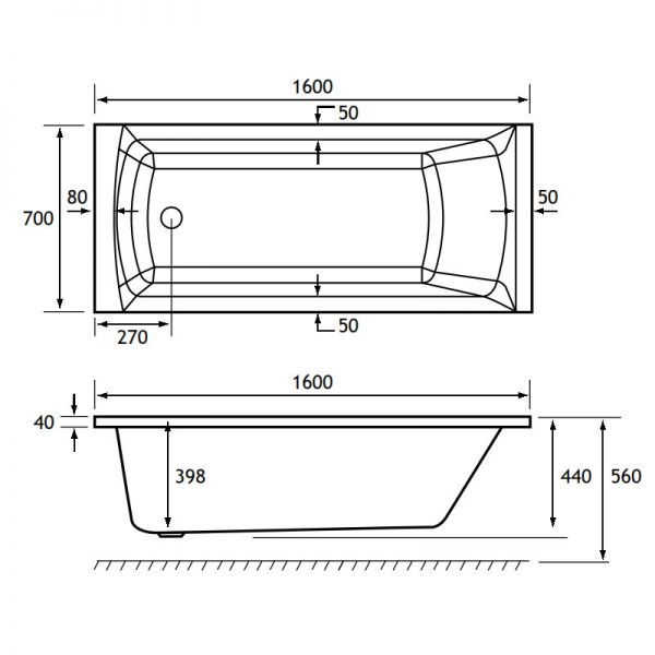 Eastbrook Beauforte Reinforced Rockall 1600 x 700 Single Ended Bath #2
