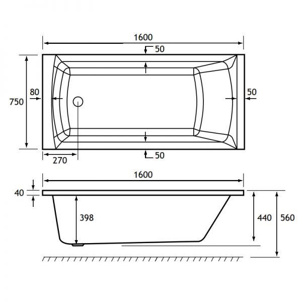 Eastbrook Beauforte Reinforced Rockall 1600 x 750 Single Ended Bath #2