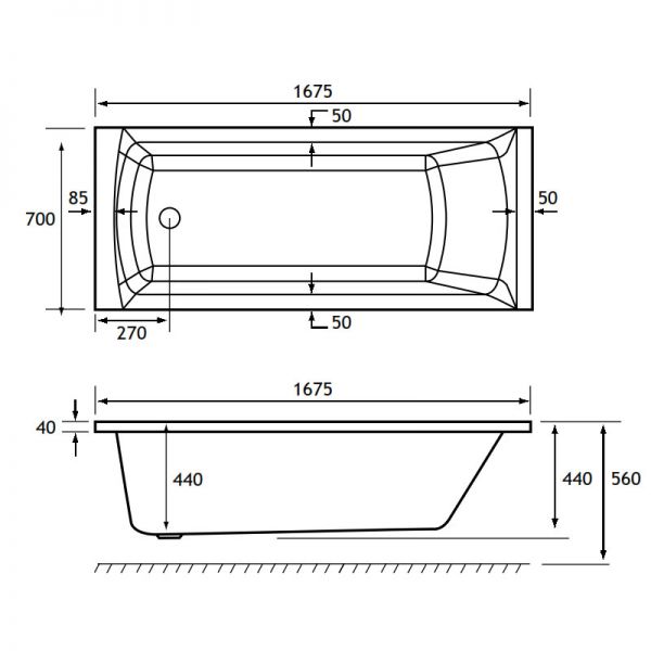 Eastbrook Rockall 1675 x 700 Single Ended Bath #2