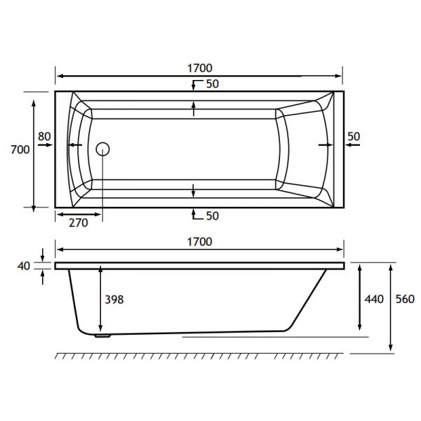 Eastbrook Rockall 1700 x 700 Single Ended Bath #2