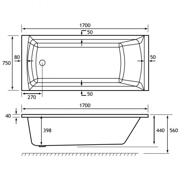 Eastbrook Rockall 1700 x 750 Single Ended Bath #2