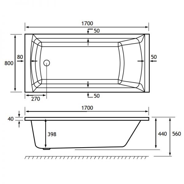 Eastbrook Beauforte Reinforced Rockall 1700 x 800 Single Ended Bath #2