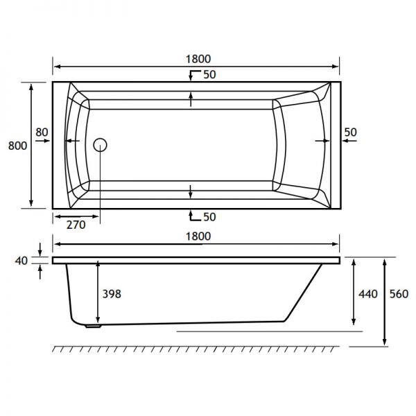 Eastbrook Rockall 1800 x 800 Single Ended Bath #2