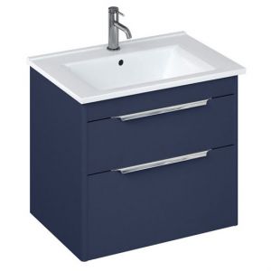 Britton Shoreditch 650mm Matt Blue Wall Hung Double Drawer Vanity Unit and Square Basin
