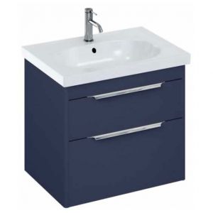 Britton Shoreditch 650mm Matt Blue Wall Hung Double Drawer Vanity Unit and Round Basin