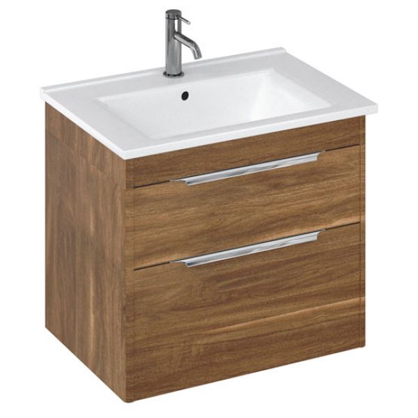 Britton Shoreditch 650mm Caramel Wall Hung Double Drawer Vanity Unit and Square Basin