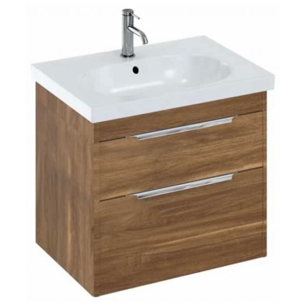 Britton Shoreditch 650mm Caramel Wall Hung Double Drawer Vanity Unit and Round Basin
