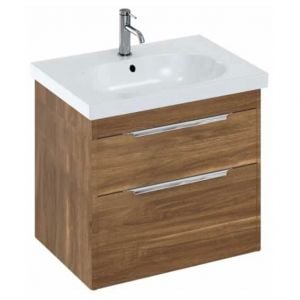 Britton Shoreditch 650mm Caramel Wall Hung Double Drawer Vanity Unit and Round Basin