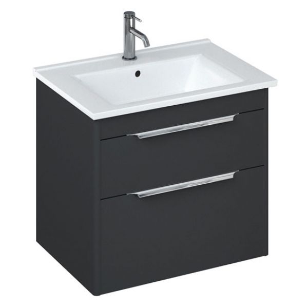 Britton Shoreditch 650mm Matt Grey Wall Hung Double Drawer Vanity Unit and Square Basin