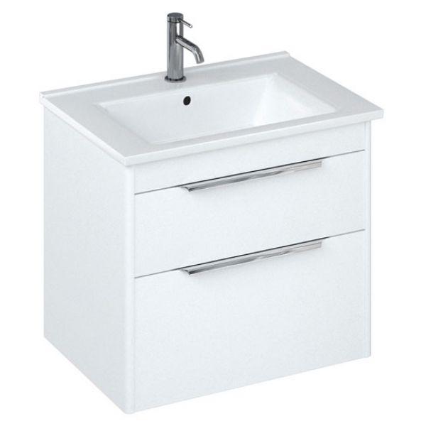 Britton Shoreditch 650mm Matt White Wall Hung Double Drawer Vanity Unit and Square Basin
