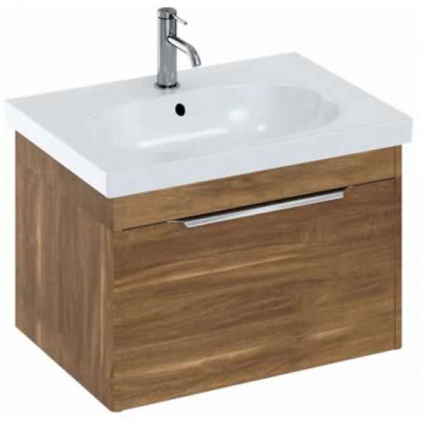 Britton Shoreditch 650mm Caramel Wall Hung Single Drawer Vanity Unit and Round Basin