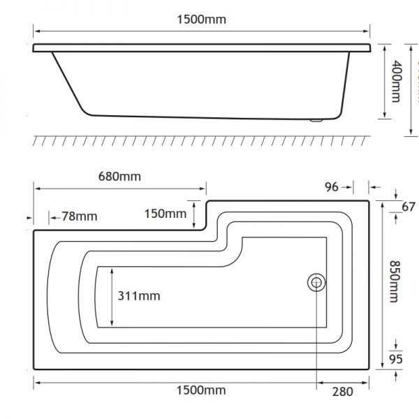 Eastbrook Shannon L Shaped 1500 x 850 Left Hand Shower Bath #2