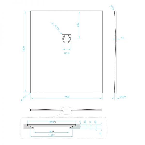 Tissino Giorgio2 1200 x 1000 Rectangular White Slate Effect Shower Tray #2