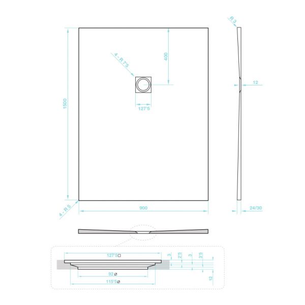 Tissino Giorgio2 1500 x 900 Rectangular White Slate Effect Shower Tray #2