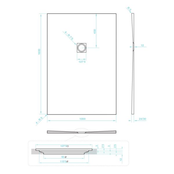 Tissino Giorgio2 1600 x 1000 Rectangular Grey Slate Effect Shower Tray #2