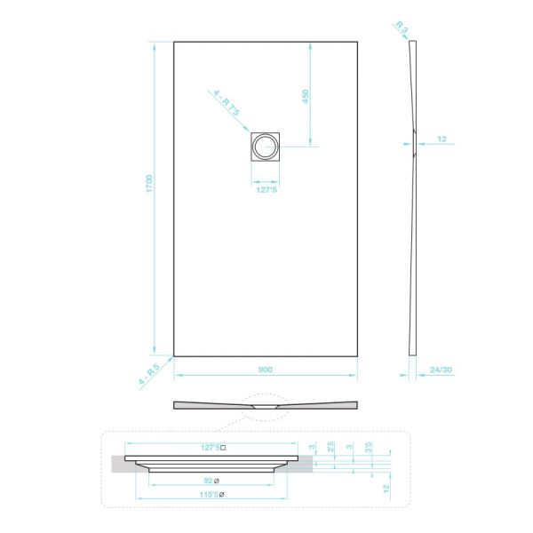 Tissino Giorgio2 1700 x 900 Rectangular Grey Slate Effect Shower Tray #2