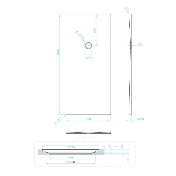 Tissino Giorgio2 1800 x 700 Rectangular White Slate Effect Shower Tray #2