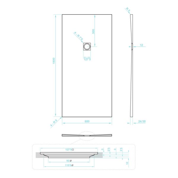 Tissino Giorgio2 1800 x 800 Rectangular Slate Effect Shower Tray #2
