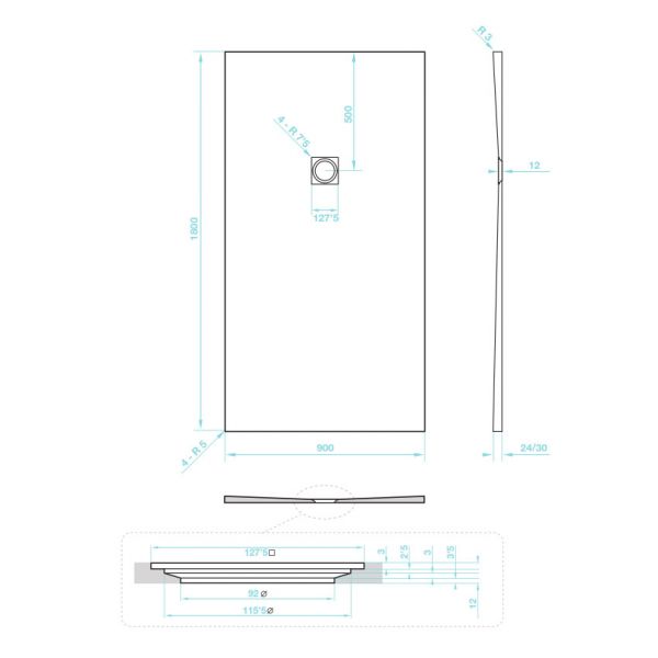 Tissino Giorgio2 1800 x 900 Rectangular Soft Taupe Slate Effect Shower Tray #2