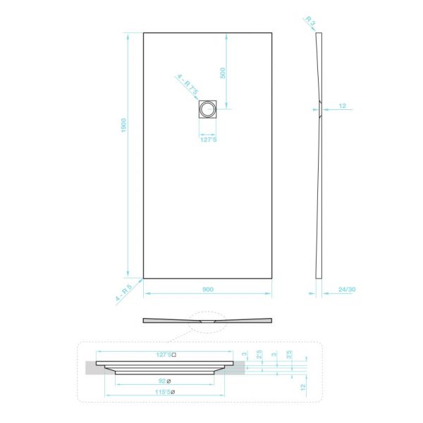 Tissino Giorgio2 1900 x 900 Rectangular Grey Slate Effect Shower Tray #2