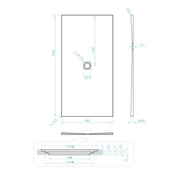 Tissino Giorgio2 2200 x 800 Rectangular Soft Taupe Slate Effect Shower Tray #2