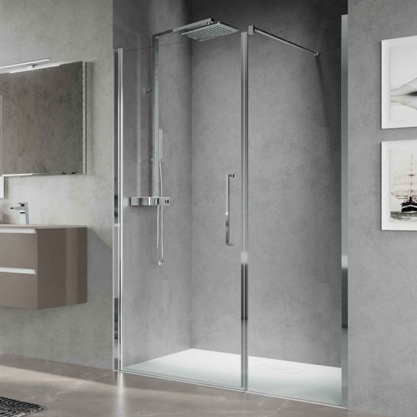 Novellini Young Plus G+F 1000 Chrome Hinged Shower Door with Inline Panel