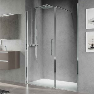 Novellini Young Plus G+F 1100 Chrome Hinged Shower Door with Inline Panel