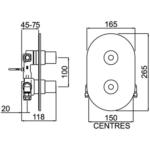 Bristan Descent Concealed Dual Control Shower Valve With Diverter  Stopcock 86450