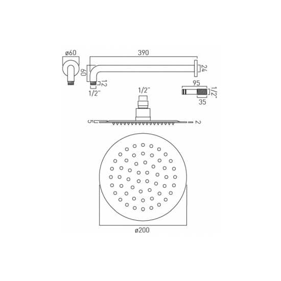 Vado Aquablade 200mm Round Easy Clean Slimline Shower Head #2