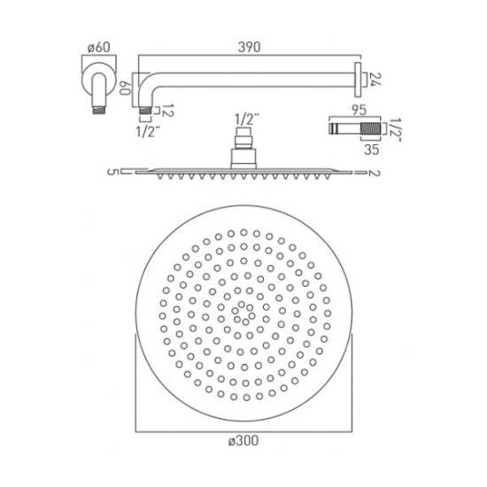 Vado Aquablade 300mm Round Shower Head with Shower Arm AQBRO30SACP