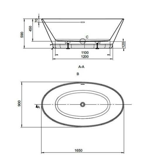 BC Designs Chalice Minor 1650 x 900 Double Ended Bath BAS016 #2