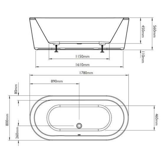 BC Designs Plazia Double Ended Freestanding Bath 1780 x 800 BAS040 #2