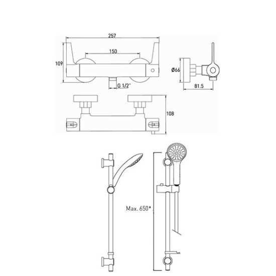 Bristan Design Utility Bar Shower, lever handles, fast fit connections, single mode shower kit. DUL2 SHXARFF C #2