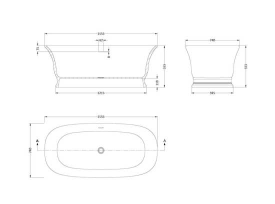 Hudson Reed Farringdon Freestanding Bath 1550mm NBB004 #2