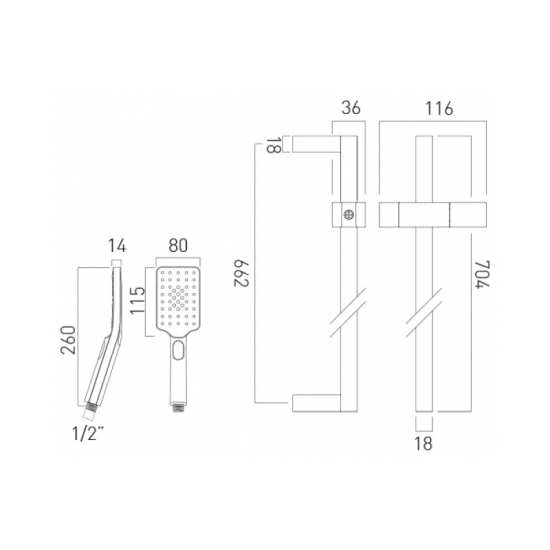 Vado Nebula Slide Rail Shower Kit with Rectangular 3 function Shower Head #2