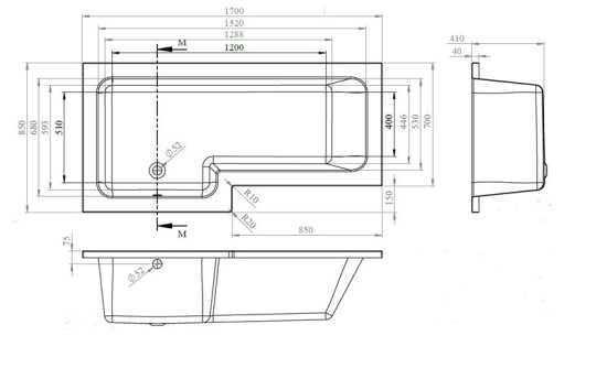 Nuie Square Left Hand Bath Set 1700mm SBATH05 #2